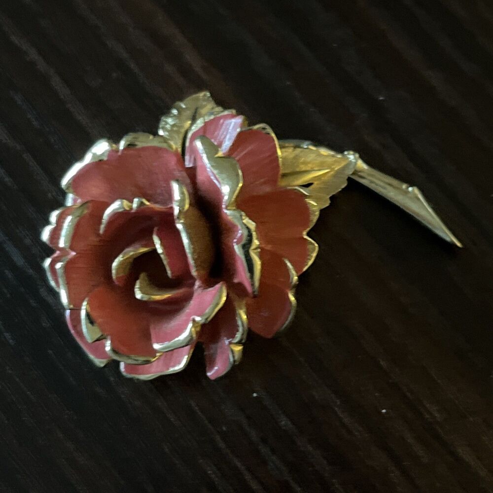 Vintage Signed Marcel Boucher Gold Tone Rose 8736 Brooch Signed